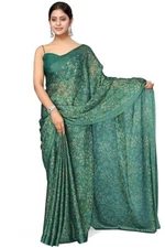 Indian Chiffon Saree With Unstitched Blouse Piece Party Wedding Wear For Women