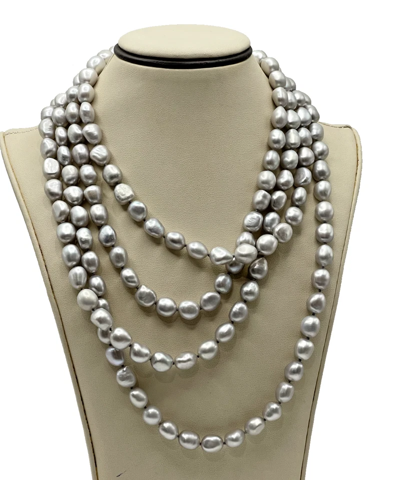 Collar de perlas barrocas de plata 72" con cierre de plata 925  Foto 2 de 4