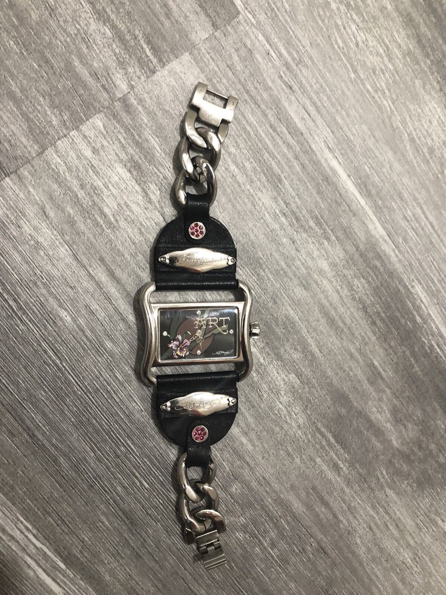 ED Hardy Women Black Victoria Orchid Watch Leather Stainless Steel Untested Watch Grange Hill Date Mesh in Black – Victoria Hyde London main image 3