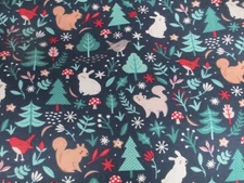 1 Yd New Cotton Fabric Dear Stella Forest Tiny Green Trees Woodland Animals Blue