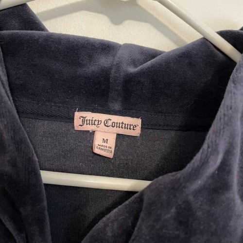 JUICY COUTURE Embellished Velour Hoodie Jacket Navy Blue Sequin Logo Y2K Medium - Picture 4 of 13