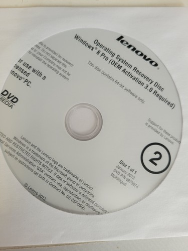 Lenovo Windows 8 Recovery Disc 64 Bit Total of 3 Disc - Picture 2 of 5