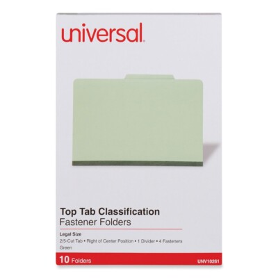 Universal 10261 4-Sec. Pressboard Classification Folder - Legal, GN (10/BX) New