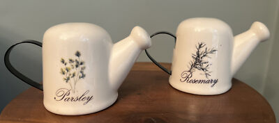 Salt & Pepper Shakers Garden Watering Can ''Parsley'' & ''Rosemary'' New