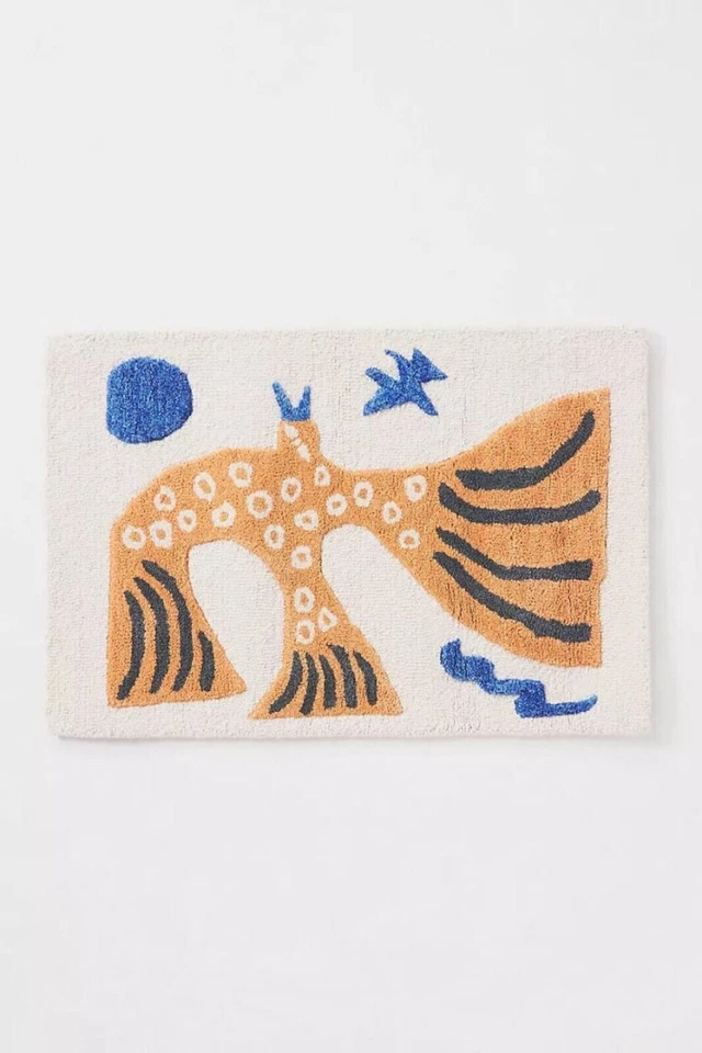 Alfombras de lana acolchadas a mano naranja blanco animales pájaros para habitación de niños, alfombra de dormitorio Foto 3 de 4