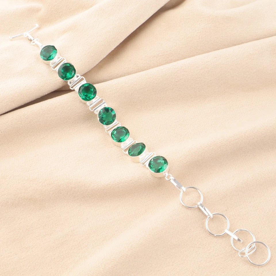 August Birthstone Bracelet Green Emerald Gemstone 925 Sterling Silver bracelet - Image 2 of 4