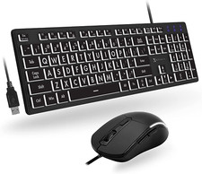 Large Print Keyboard and Mouse Combo - Easy to See Lighted Big Print Letters - U