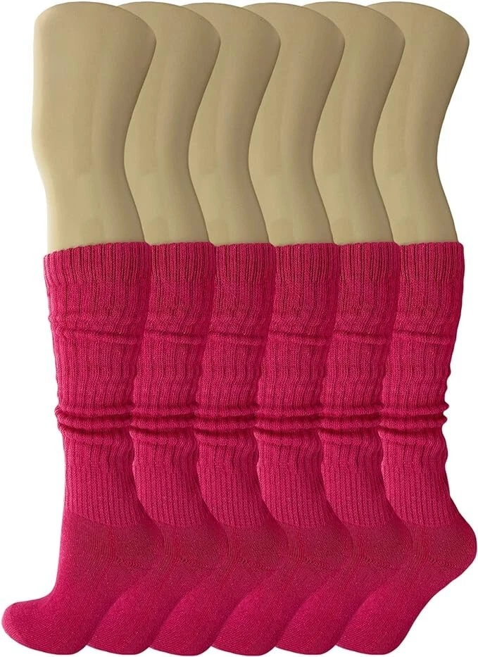 Fuchsia Slouch Socks 6 Pairs Shoe Size 5-10
