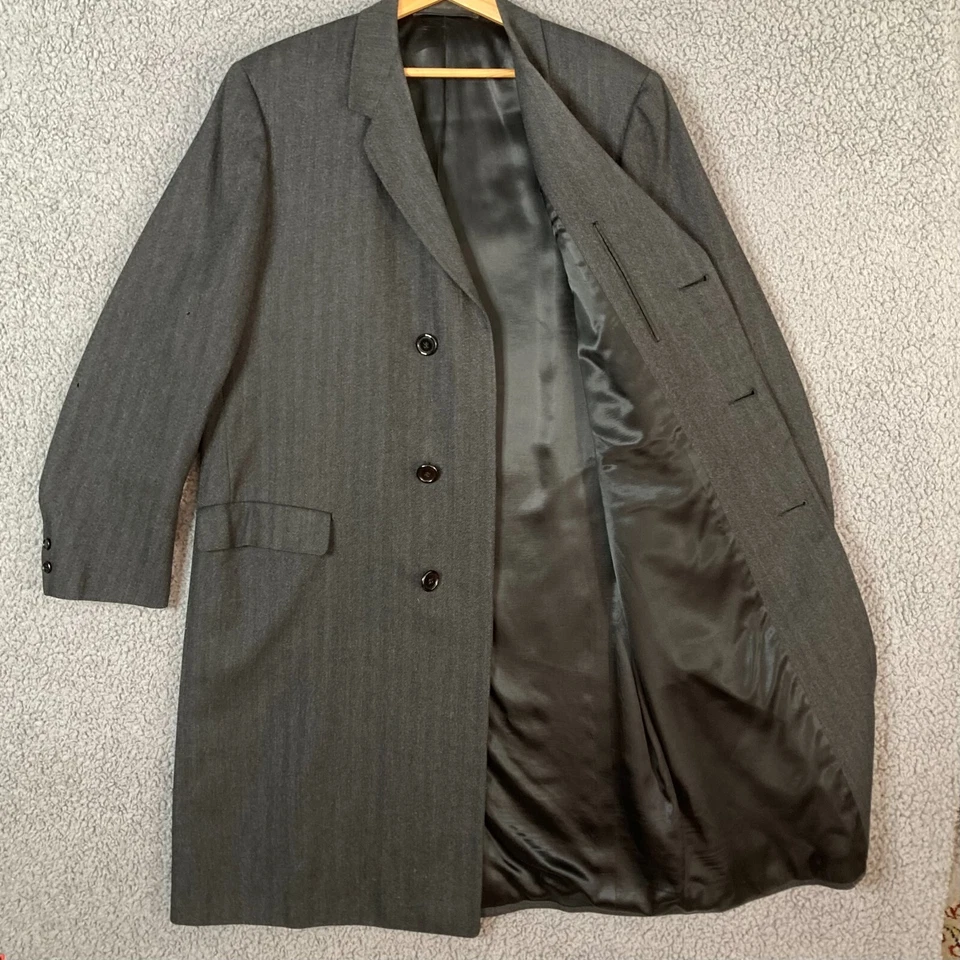 Abrigo Hickey Freeman para Hombres 44 Gris Tweed Lana Oculto Botón Trench Jacket Foto 4 de 4