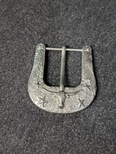 Silver Tone Engraved Texas Longhorn Replacement Belt Buckle  Stars Great Shape