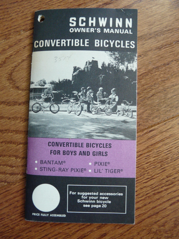 1972 SCHWINN Owners Manual  Convertable Bicycles Sting-Ray