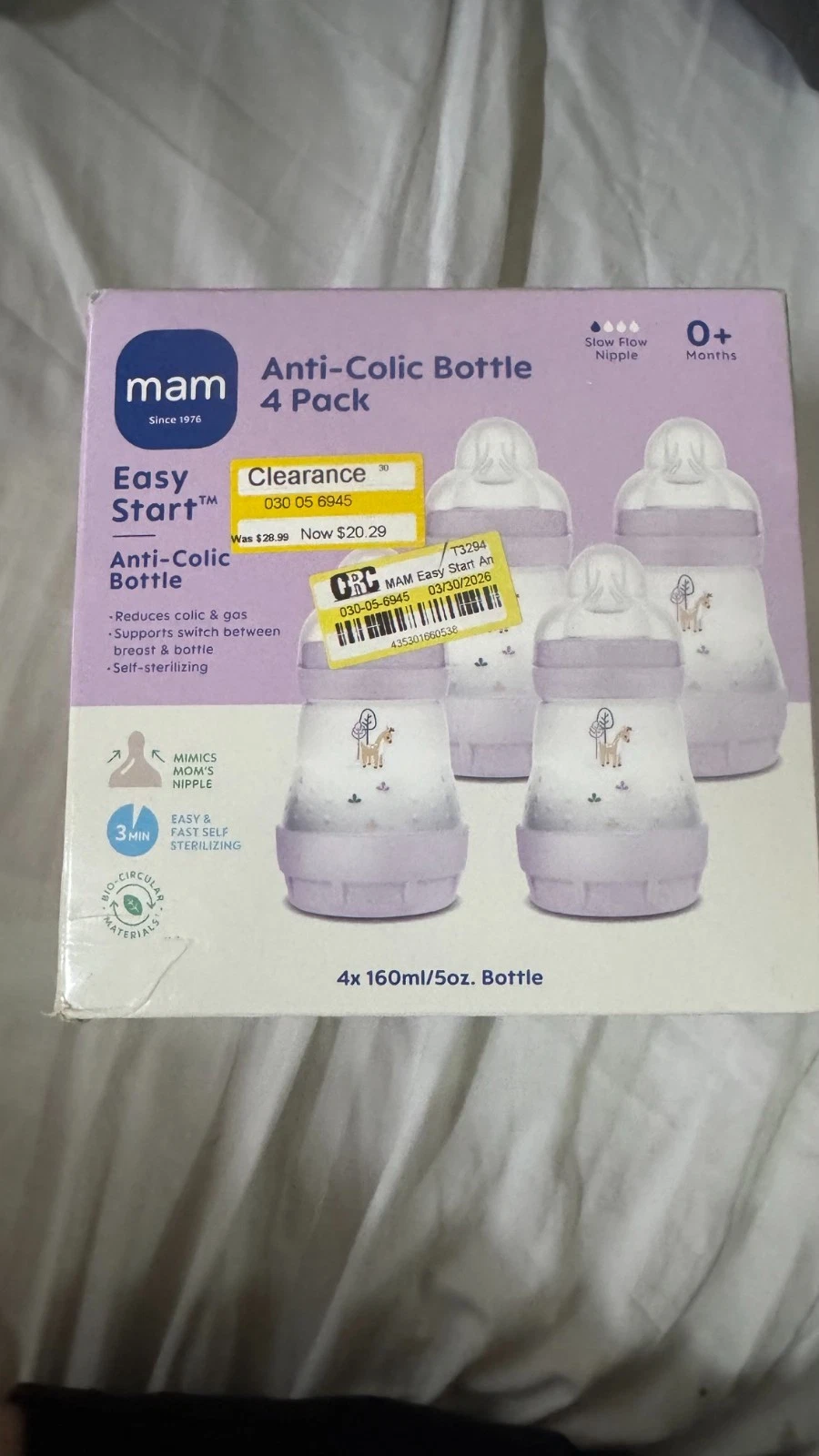 MAM Easy Start Anti-Colic Baby Bottle - Purple - 5oz/4pk