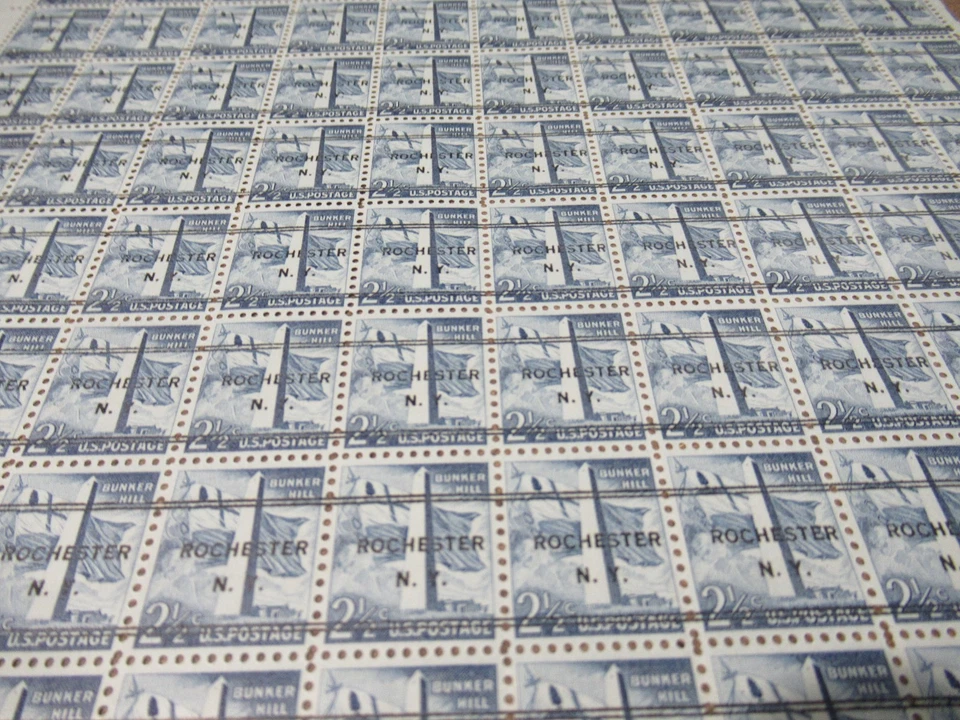 RARE Scott #1034 Bunker Hill Sheet of 100 Stamps - MNH - PRECANCEL ROCHESTER NY - Image 3 of 4