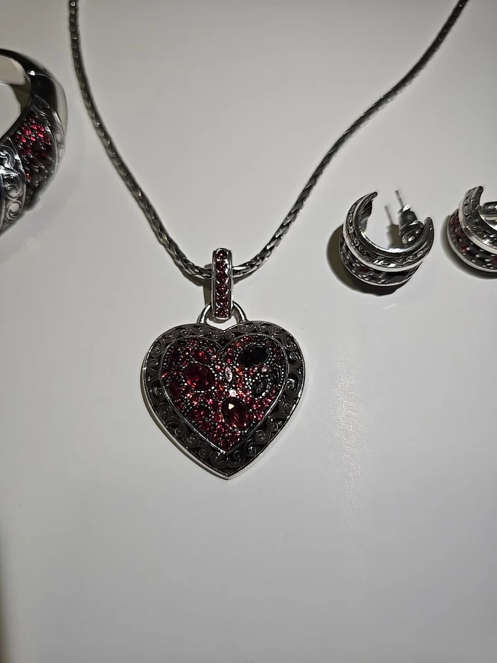 Set of 4 - Brighton Crystal Voyage Red Color Heart Necklace Bracelet Earrings - Image 2 of 4