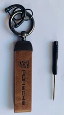Porsche Brown Leather Keychain - Genuine Gift Unisex - US Seller Fast Shipping