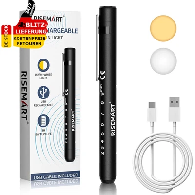RISEMART LED Pupillenleuchte Diagnostikleuchte Mit Pupillenmessgerät & Lineal Stiftlampe