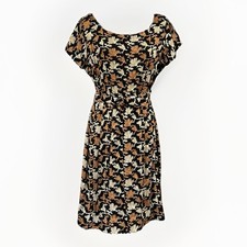 Vintage Kay Windsor A-Line Dress Embroidered Floral Short Sleeve Belted Midi XS