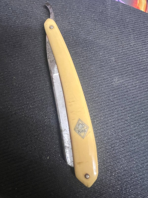 Vintage PUMA 66 Creme Straight Razor With Silver Etch Puma Germany no box