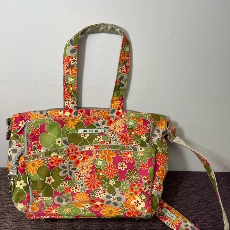 Ju Ju Be Diaper Bag Perky Perennials Pink Orange Floral Baby Changing Pad