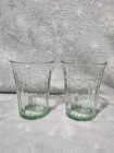 Set of 2 Uranium Green Depression Vaseline Glass Tumblers - 1 Is Chipped