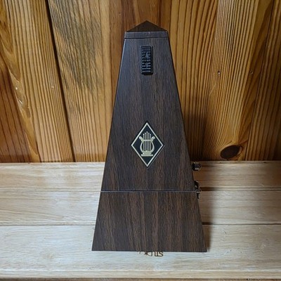 Metronome Plastic Case Wood Look Wind Up W/Bell Works Great