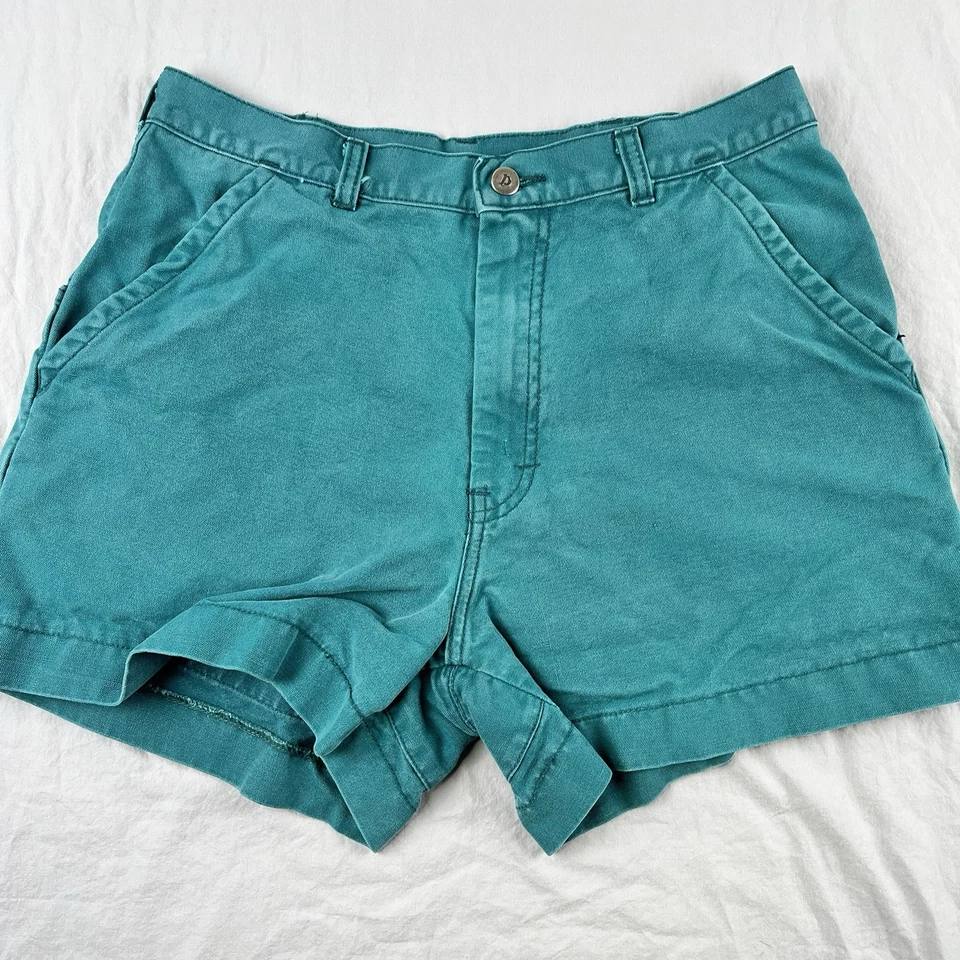 Pantalones Cortos de Senderismo PATAGONIA Originales De Colección Raros Hombres Lona Verde Azulado 4" Entrepierna Foto 2 de 4