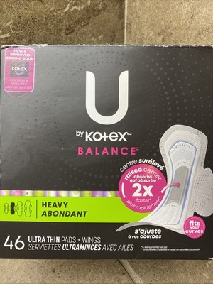 U by Kotex Balance, Heavy Ultra Thin Pads + Wings, 46 Total Pads!