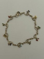 Vintage Indian Silver Tone Anklet Colourful Charm Boho Festival Y2K