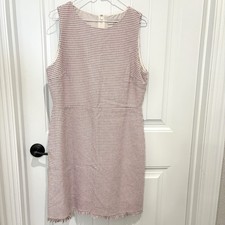 Ann Taylor LOFT 14 Sleeveless Dress  Pink Blue Tweed Print Easter Workgorp