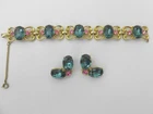 Vintage 1950s Schiaparelli Signed Bracelet & Earring Set Blue & Pink Rhinestones