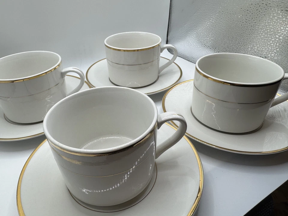 Set of 4 - International Silver Co Coffee Cup & Saucer (ISC3) White w Platinum - Image 2 of 4