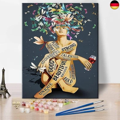 TISHIRON Paint by Numbers for Adults Beginner Motivational Language Woman Dragonfly