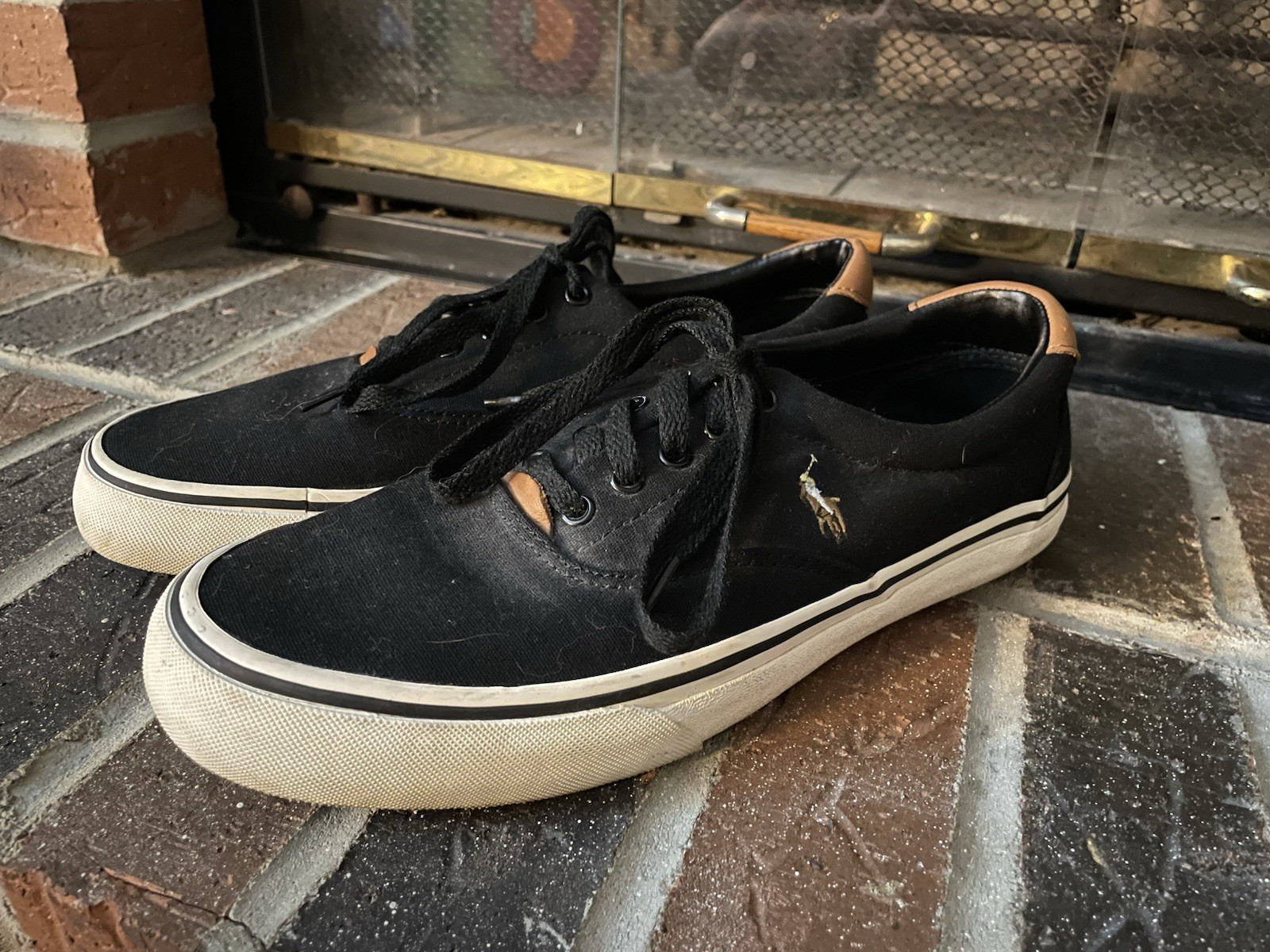 Polo Ralph Lauren Thornton Uomo Nero Tela Sneakers Carne Pony Preppy