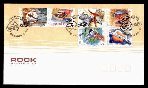 DR WHO 2001 AUSTRALIA FDC ROCK MUSIC BLOCK COMBO w29724