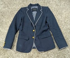 J Crew Schoolboy Tipped Blazer Women's 2 Navy Blue 100 Linen Gold Butttons
