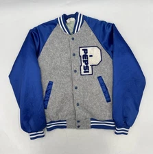 VTG RARE Pepsi Letterman Bomber Jacket Adult S Blue Gray Patch Hartwell USA Made