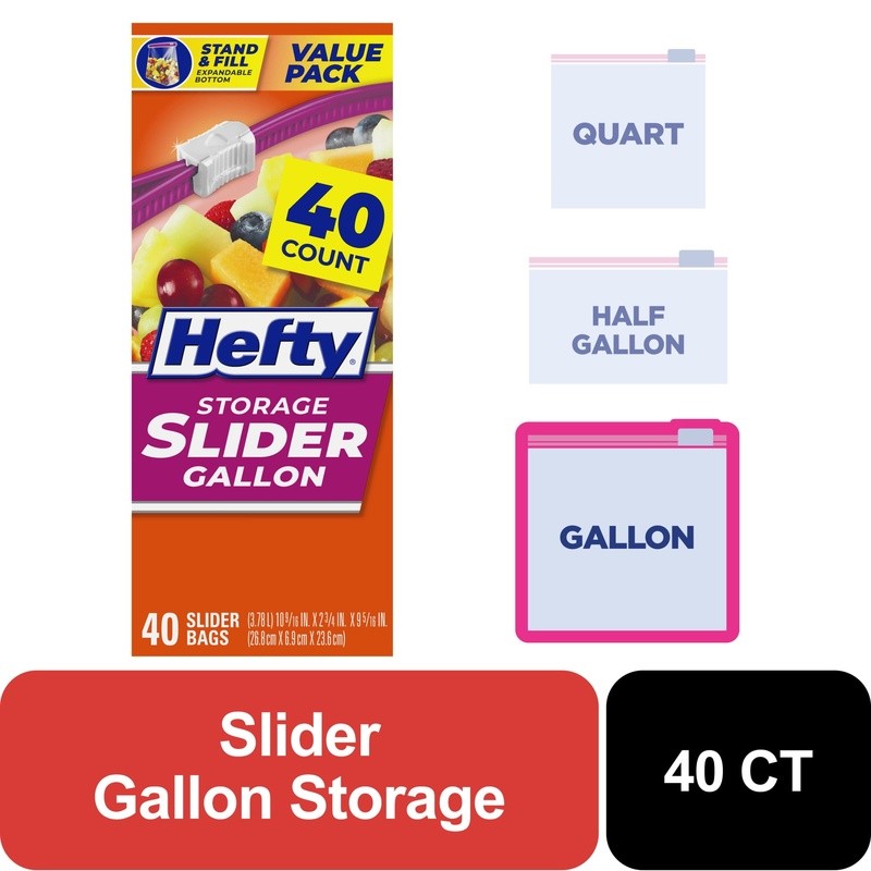 Gallon Slider Storage Bags 40 Count Clicks Closed Expandable Bottom BPA-Free New