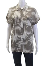 W by Worth Womens Collared Short Sleeves Leaf Print Button Down Shirt Size 8