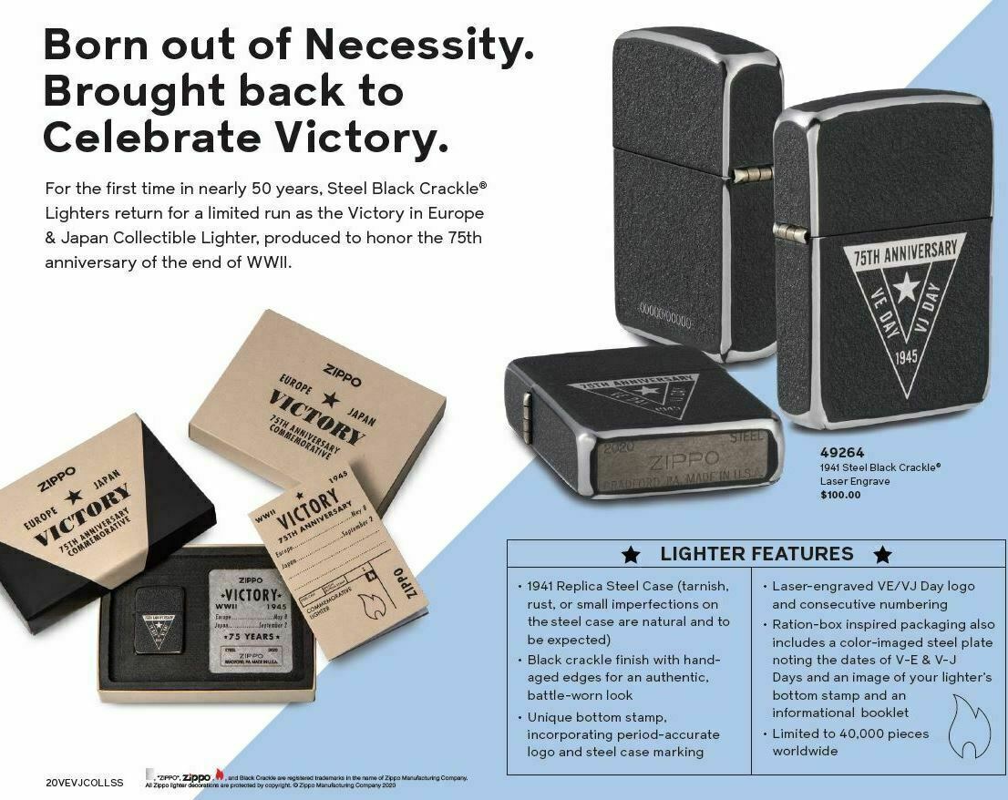 Zippo 75th Anniversary End of WWII, VE & VJ, Victory Lighter Zippo 75th Anniversary End of WWII, VE & VJ, Victory Lighter