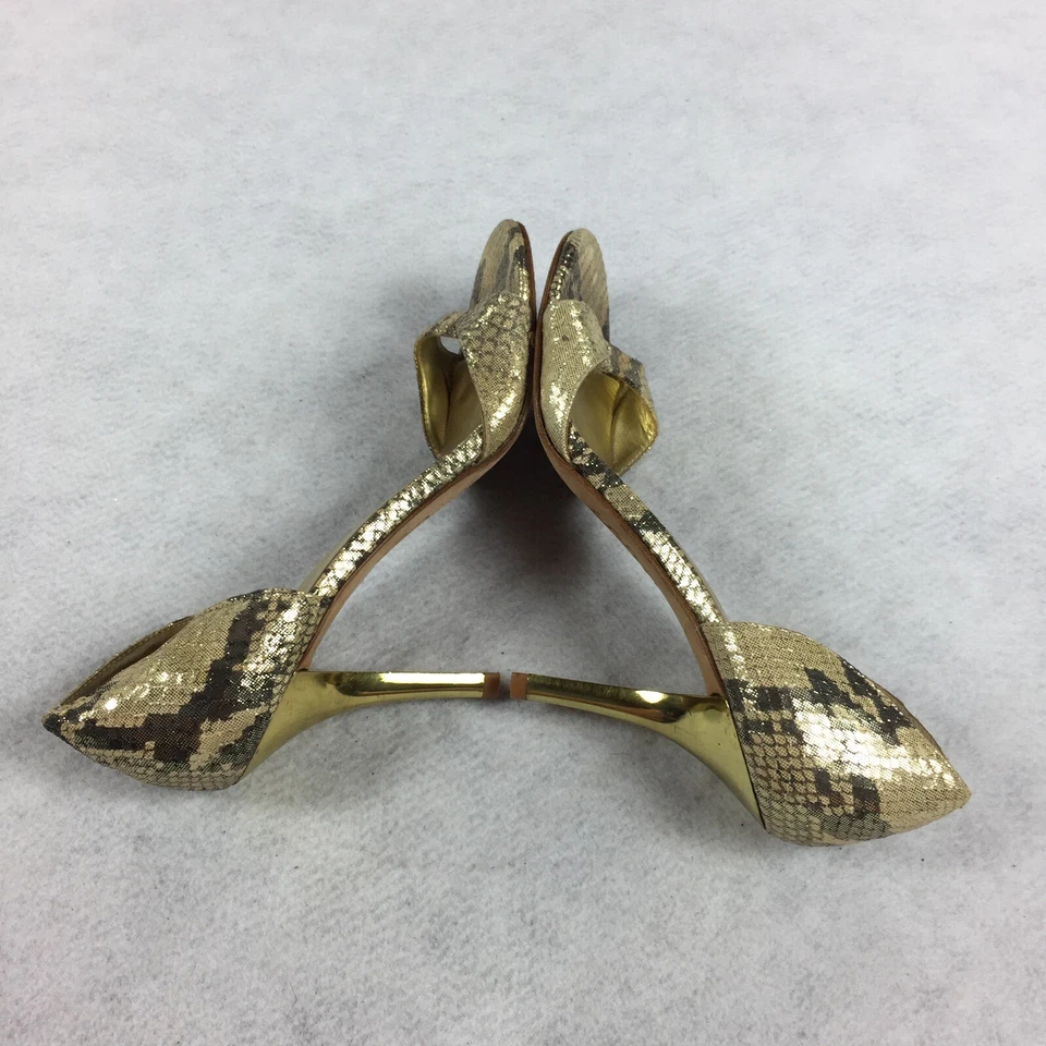 Sandálias femininas de couro peep toe Pelle Moda tamanho 7 1/2 estampa de pele de cobra salto alto - Imagem 4 de 4