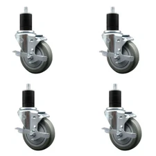4 Inch SS Gray Poly Swivel 1-3/4 Inch Expanding Stem Caster Set with Brake SCC