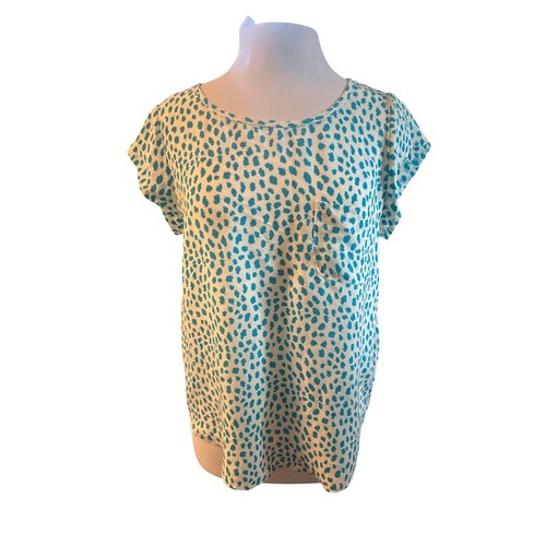 Women M Joie Rancher Silk Pocket Blouse Shirt Top Blue White Animal Dot Print - Picture 2 of 6