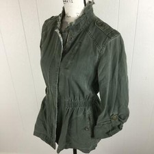 Elle Full Zip Up Mock Neck Rolled Up Sleeves Gray Military Jacket Women's Size S