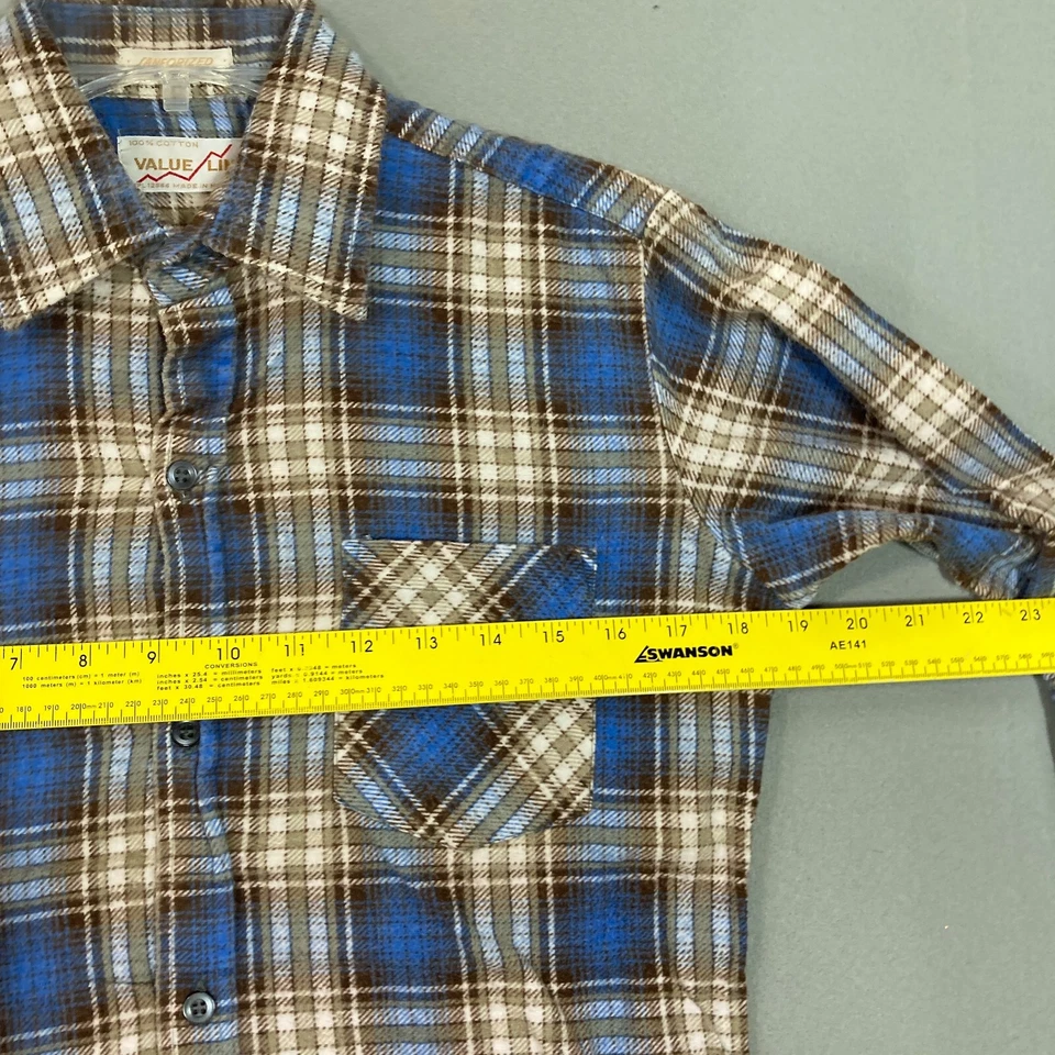 Camisa De Colección Franela Manga Larga A Cuadros Niños Talla 14 Adolescentes Años 70 80 Azul Sanforizada Foto 4 de 4