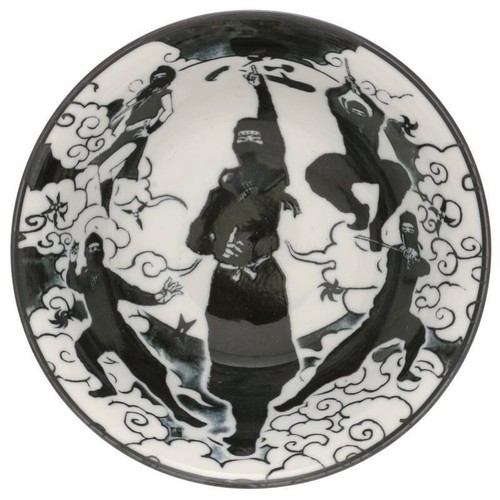 SET of 2 Japanese Rice Soup Noodle Bowls 6"D Porcelain Black Ninja Made in Japan - Picture 5 of 5