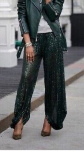 Zara blogger favorite dark green sequin balloon pants limited edition Size XS - Picture 3 of 9