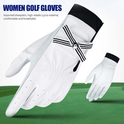 1Pair Bow Golf Gloves For Women With Removable Mark Sheepskin Self-Adhesive