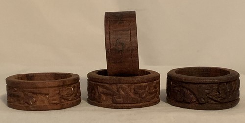 Vintage Brass & Carved wood Napkin Rings set of (8) Four of each 2 inches wide - Picture 3 of 12