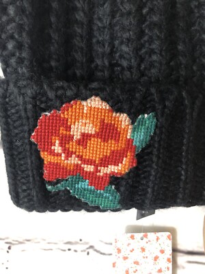 FREE PEOPLE Wool Blend Knit Hat with Embroidered Rose Detail - New With Tags Free People Everything Rosy Blush Beanie Wool Blend Rose  main image 4