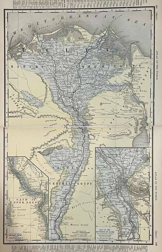 Mapas antiguos 1895 2 colores doble página Egipto y Argelia individual Túnez y Marruecos Foto 3 de 3